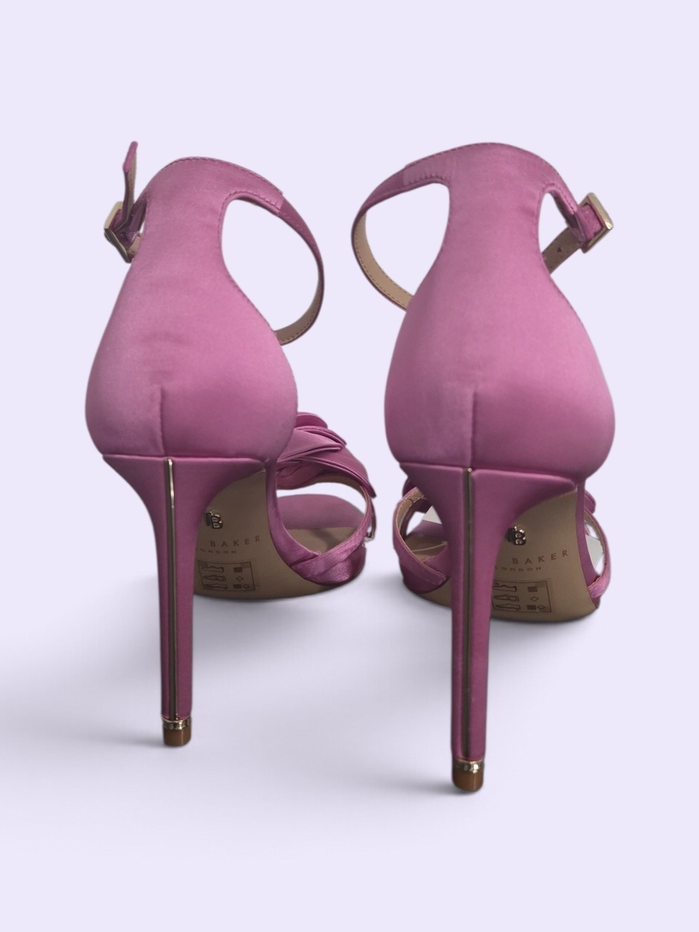 7.5 Ted Baker Rose Pink Satin Ankle-Strap Heels NWT - Picture 2 of 4